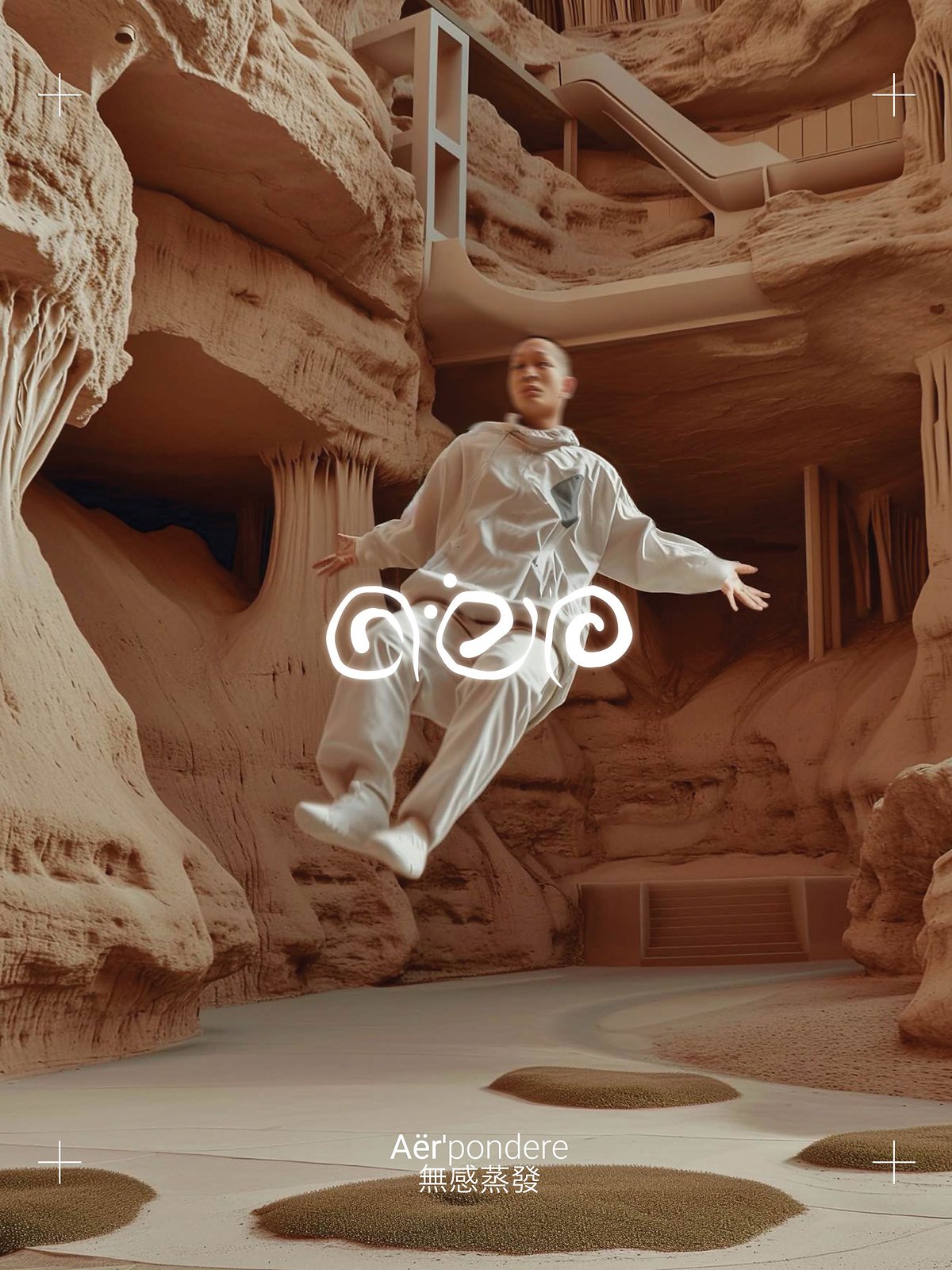 Figure floating in a Mars-like canyon